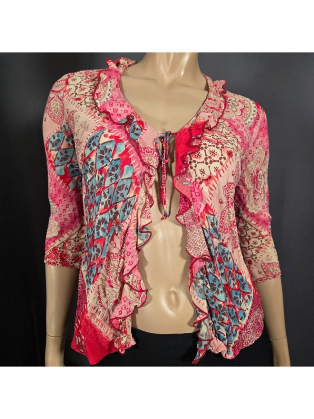 Y2K Next Tie Front Chiffon Top Pink Blue Ruffled Size S Euro Summer Boho Fairy - Picture 2 of 15